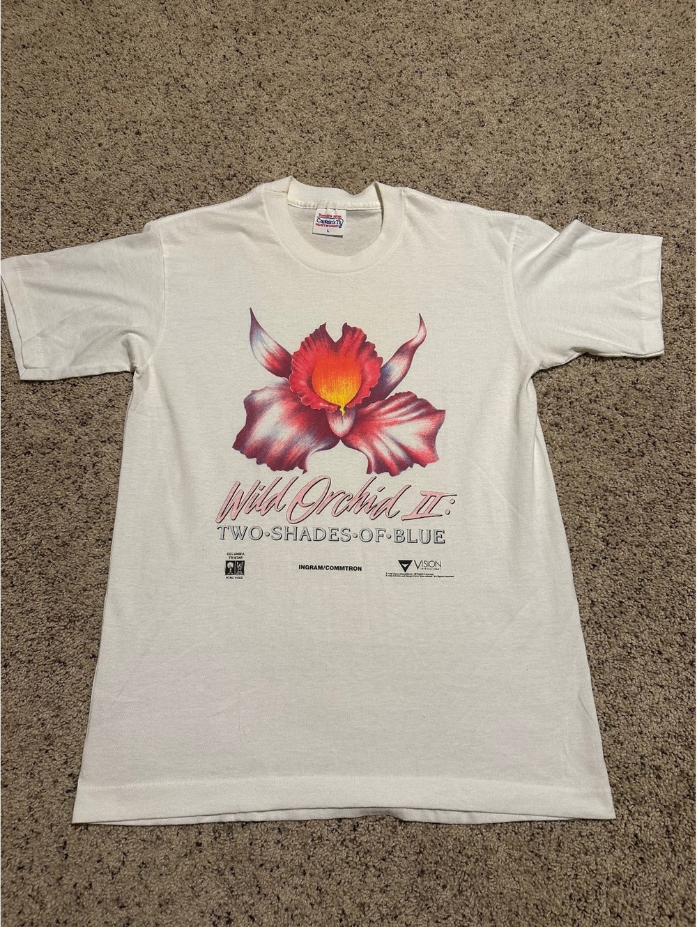 Vintage Wild Orchid II Two Shades of Blue Graphic T-Shirt Promo Large
